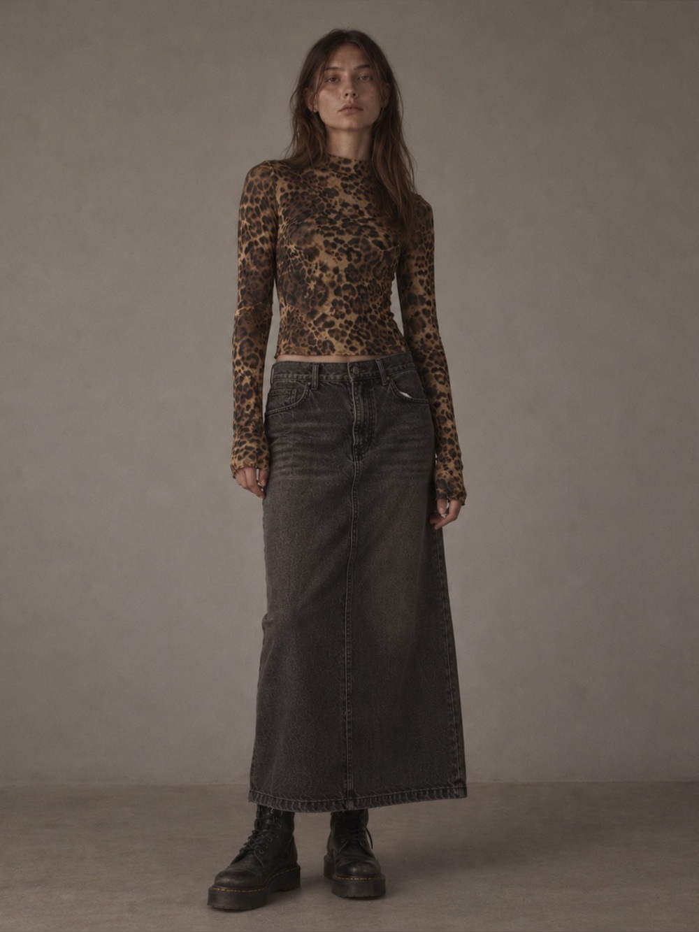 Y2K See You Monday leopard mesh top XS lined sheer long‎ sleeve animal print